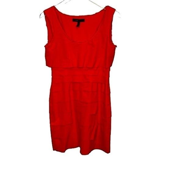 BCBGMaxAzria Sleeveless Scoop Neck Pleated Bodycon Persimmon Sawyer Dress Sz 4 - Picture 3 of 12